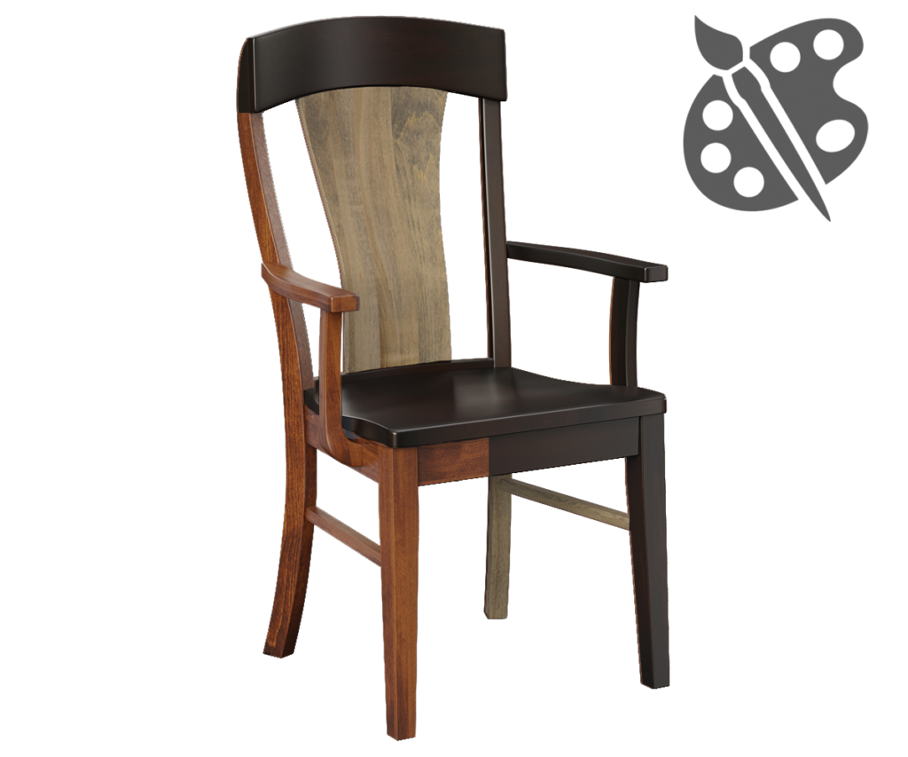 Three-tone Amish dining chair for custom finishes in the design center