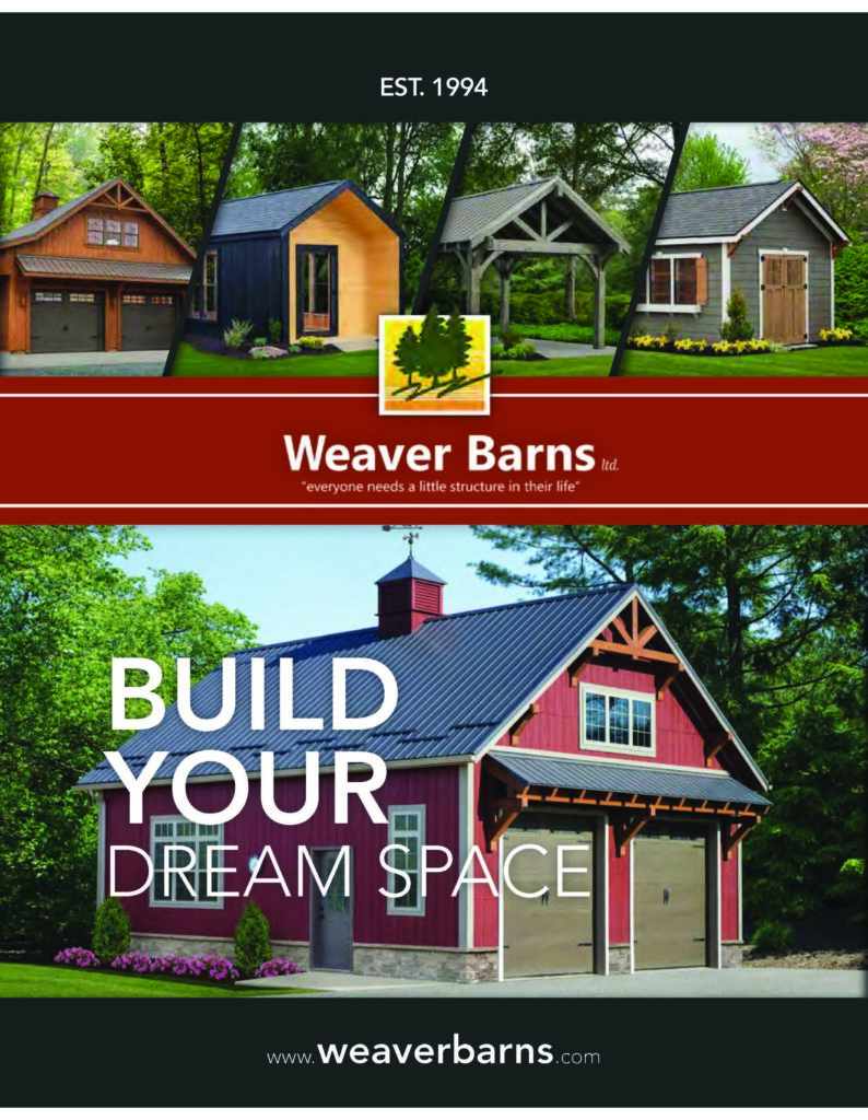 Weaver Barns custom-built barn-style garage with rustic wood siding